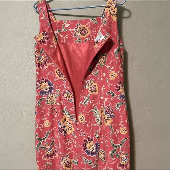 Talbots linen rayon salmon pink yellow floral sheath dress Sz 10 - Picture 4 of 5